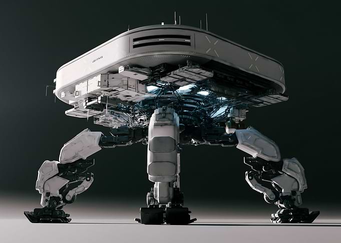 Futuristic White Sci-Fi Walker Robot