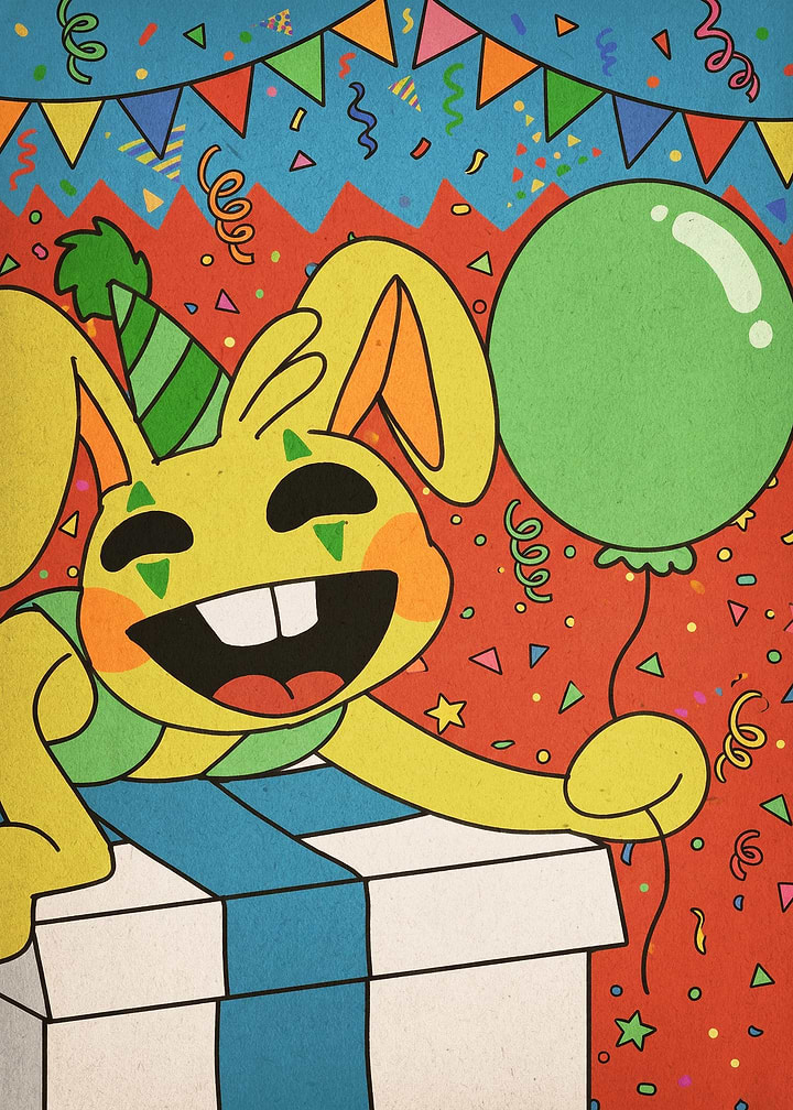 Bunny Party Retro Cute Art Poster
