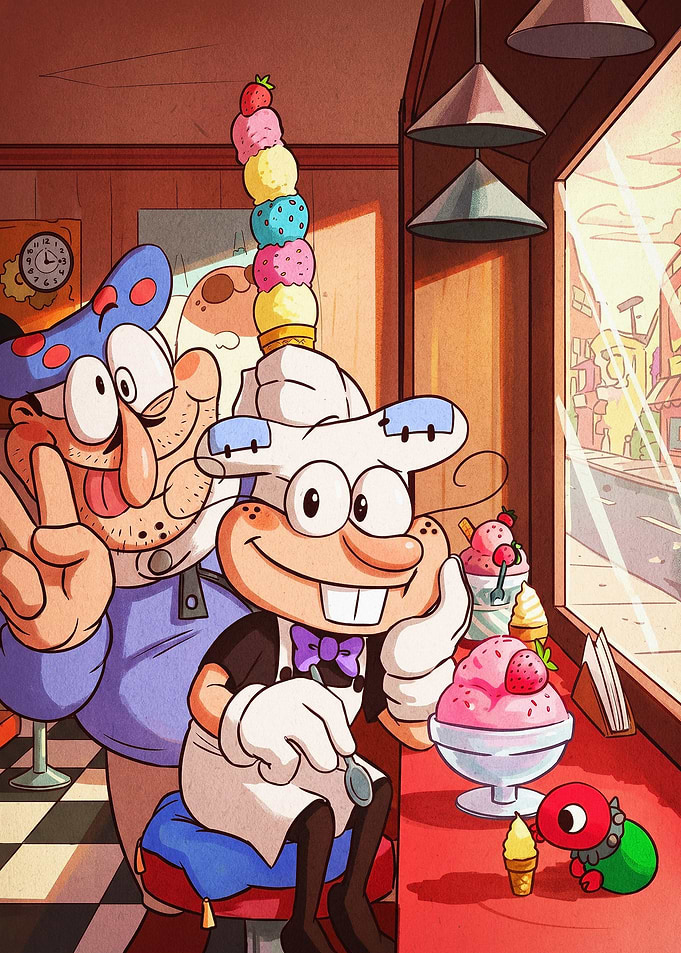 Cartoon Ice Cream Chef Retro Art