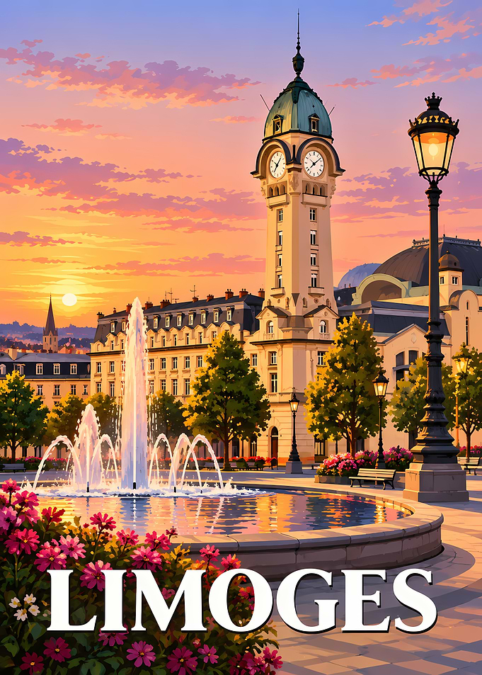 Limoges France Sunset Travel Poster