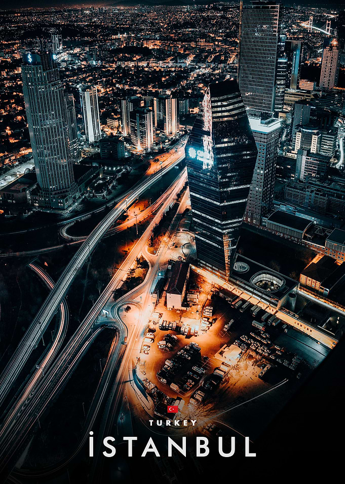 Night Aerial View of Istanbul Skyline