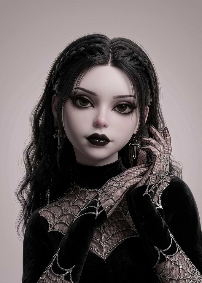 Gothic Girl with Spiderweb Lace
