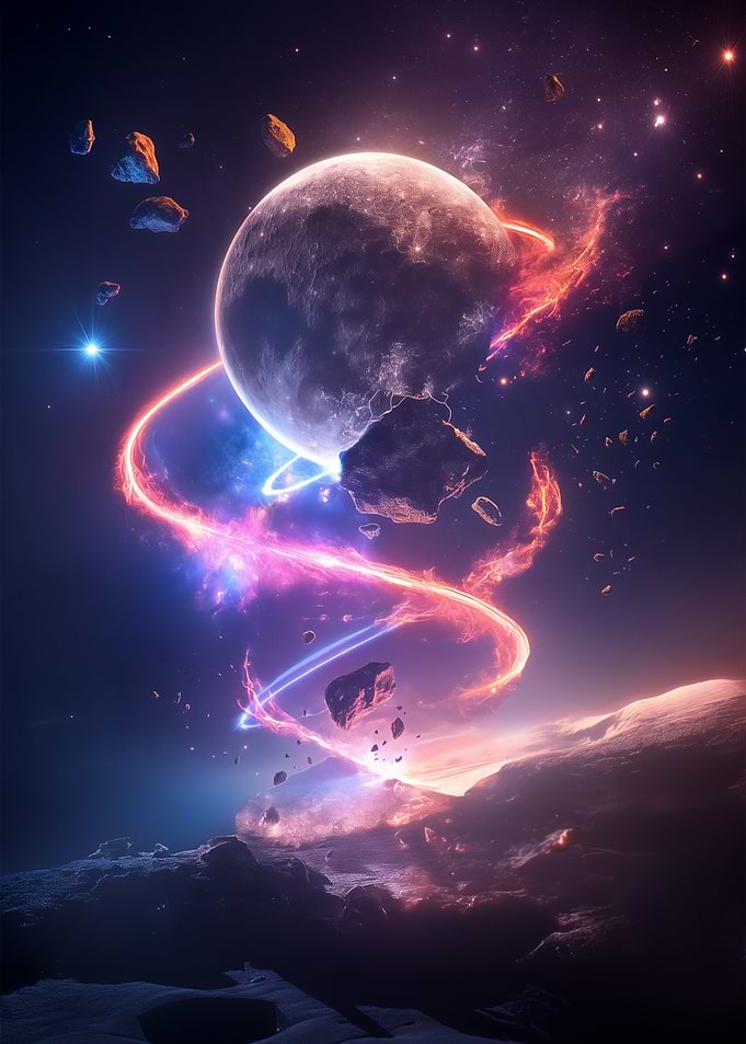 Cosmic Planet with Glowing Energy Rings