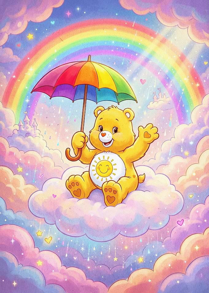 Sun Bear Rainbow Umbrella Cute Art