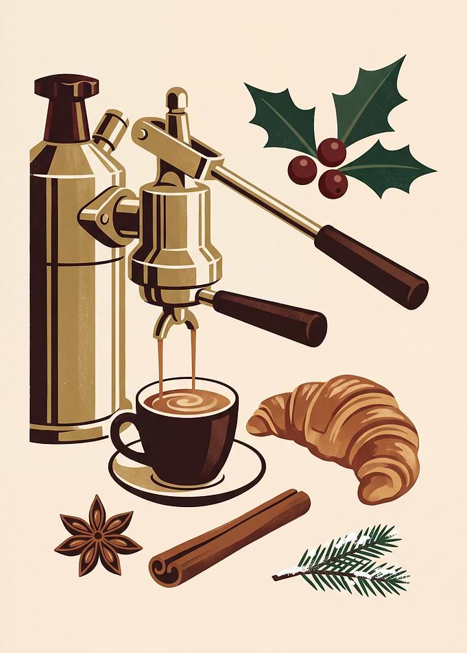 Vintage Espresso Machine and Holiday Breakfast