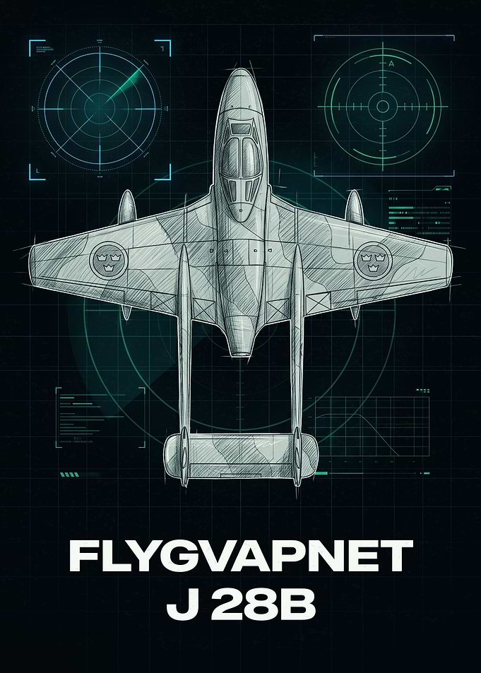 Flygvapnet J 28B Fighter Jet Blueprint