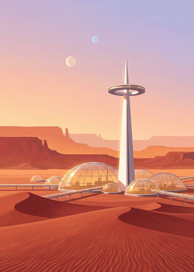 Retro Glass Dome Colony on Red Planet