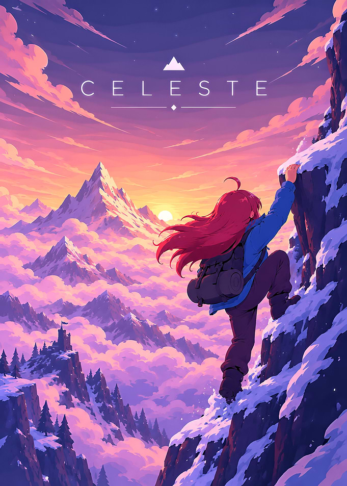 Celeste Video Game Mountain Climbing Poster