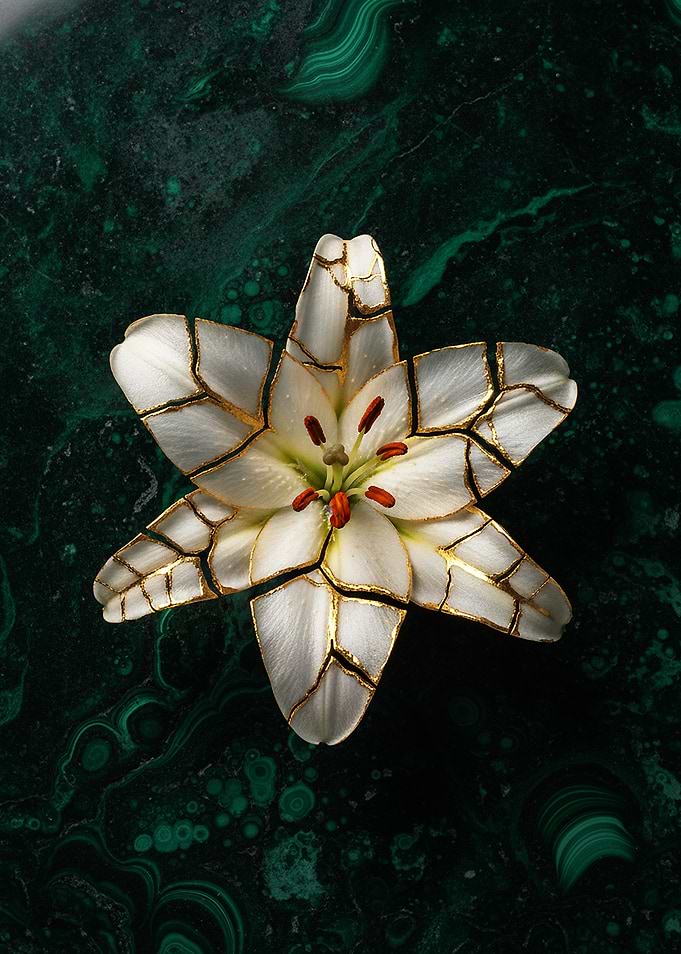 Kintsugi Style White Lily Flower