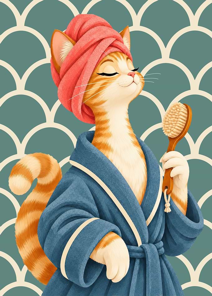 Cat Bathroom Wall Art – Spa Cat Poster