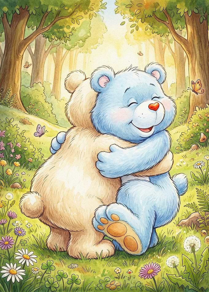 Cute Bears Hugging Watercolor Art