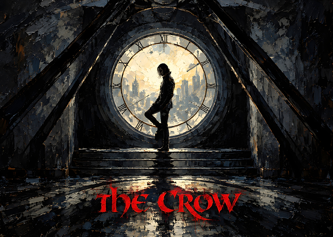 The Crow Silhouette Before Clock