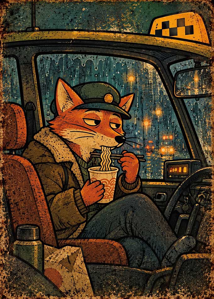 Fox Taxi Driver Eating Ramen