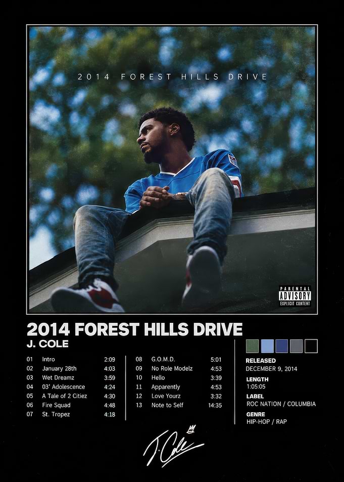 J. Cole 2014 Forest Hills Drive Poster