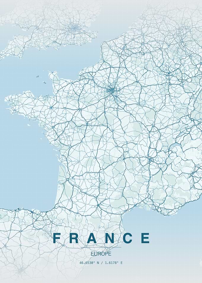 Minimalist France Road Map Poster