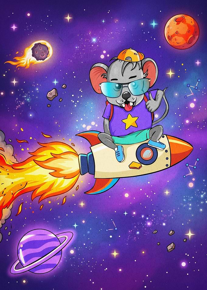 Space Mouse Cute Rocket Cartoon