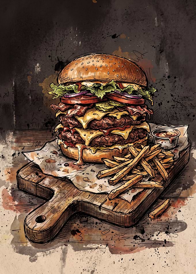 Artistic Double Cheeseburger and Fries