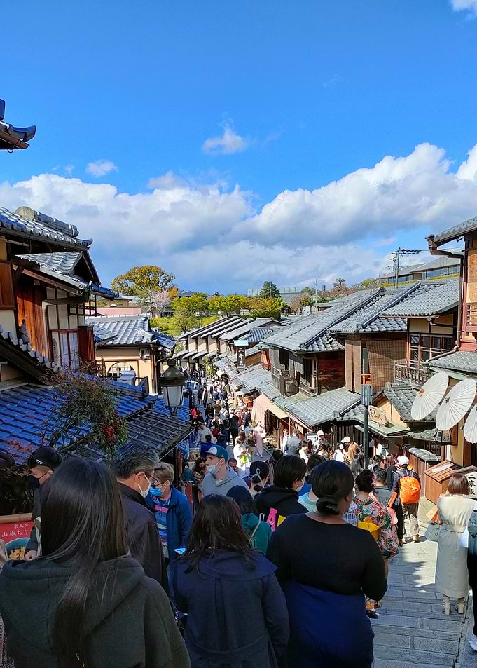 Crowded Historic Street in Kyoto