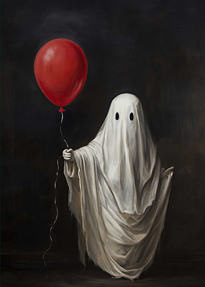 Ghost Holding a Red Balloon
