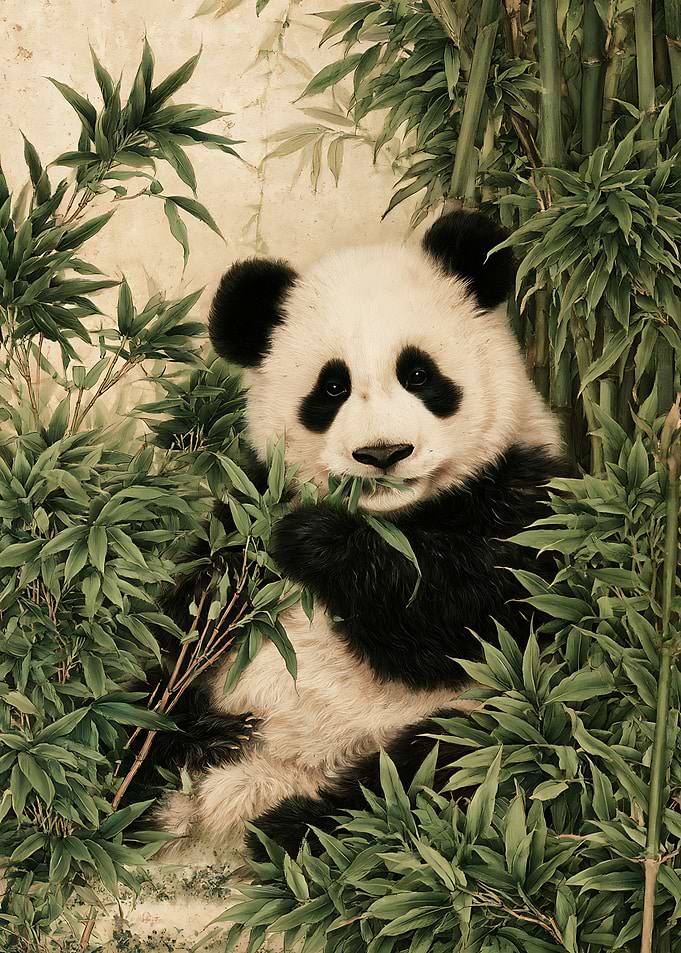 Panda Eating Bamboo in Sepia
