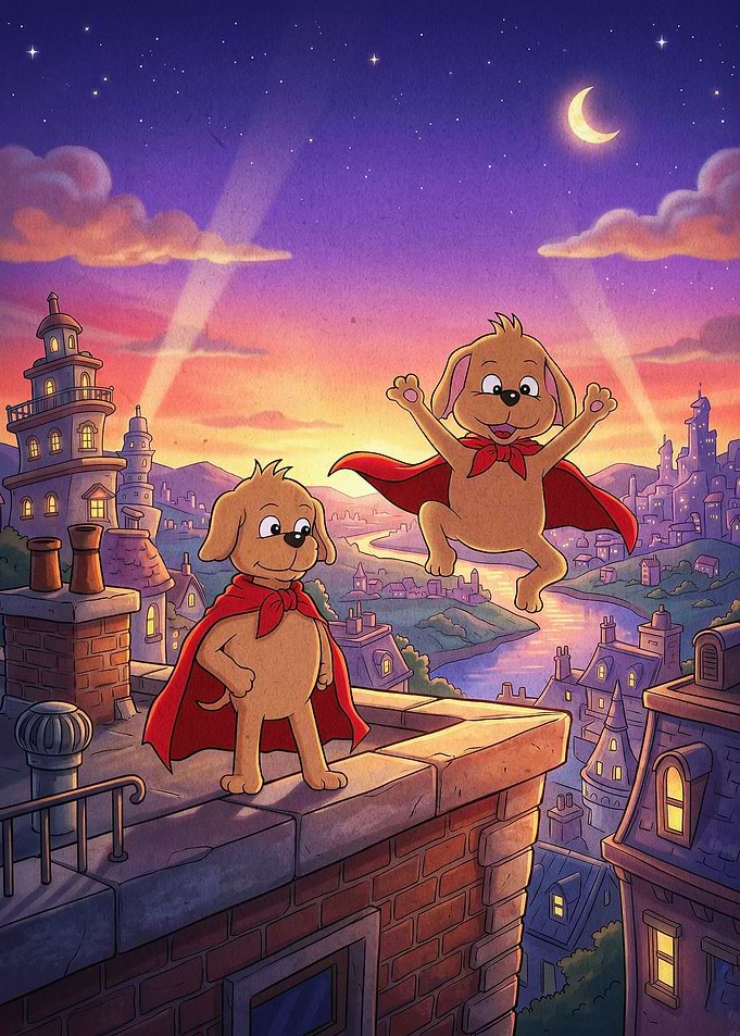 Super Puppy Rooftop Cute Cartoon Ar