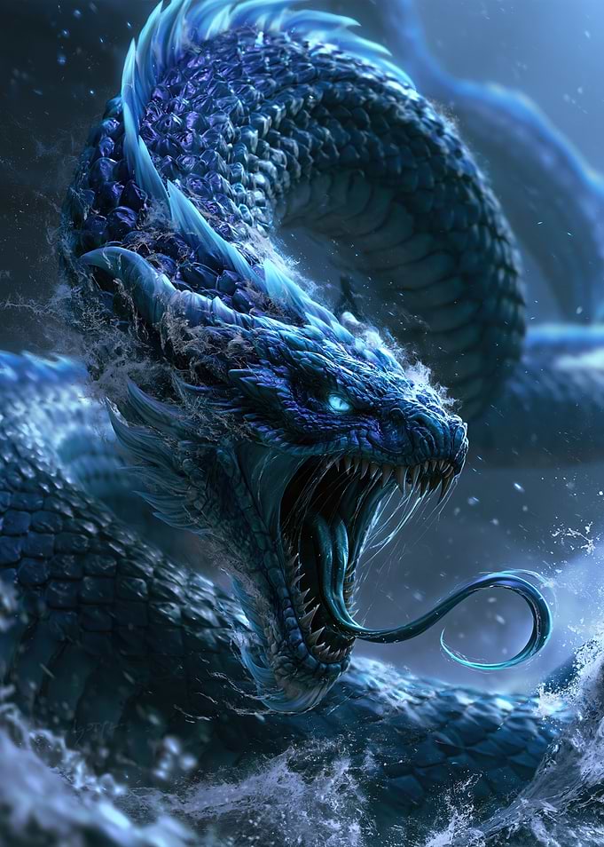 Fierce Blue Water Dragon