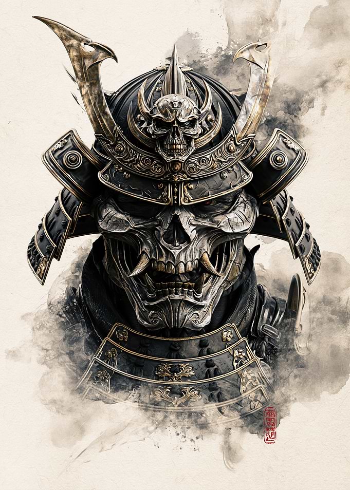Dark Samurai Skull Warrior Portrait
