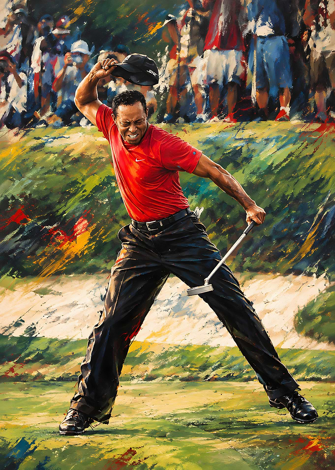 Tiger Woods Celebrating Golf Victory Painting