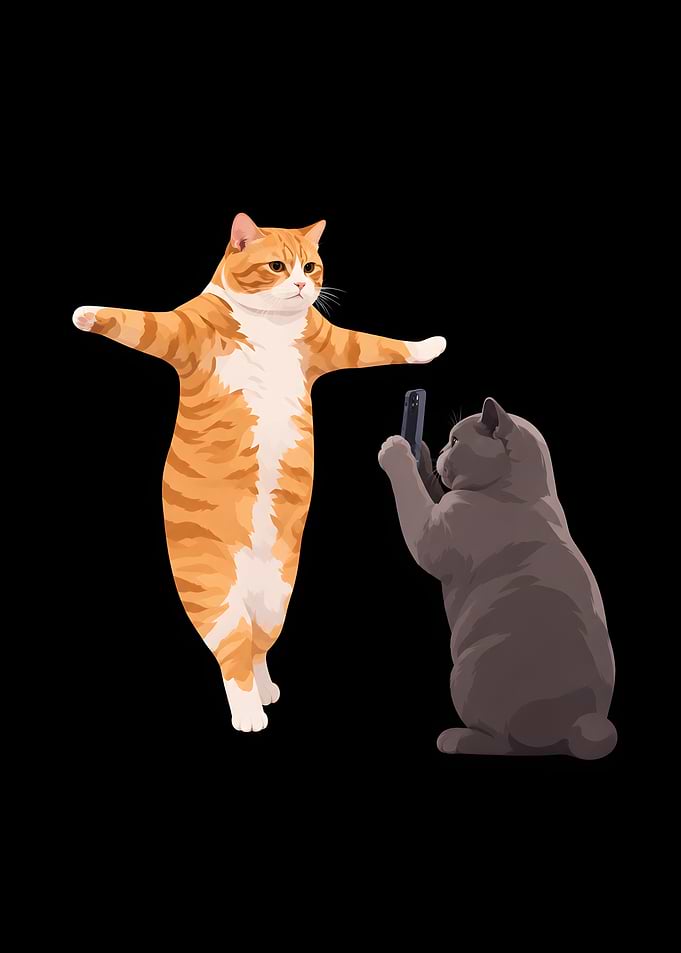 Dancing Orange Cat Filmed By Gray Cat Funny Art