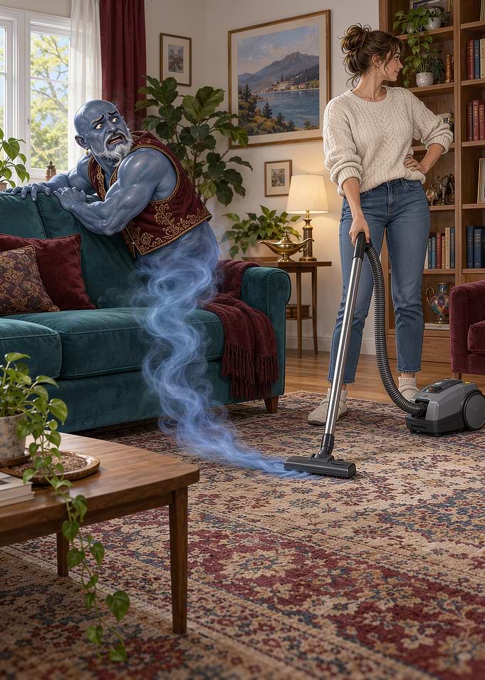 Woman Accidentally Vacuums a Genie