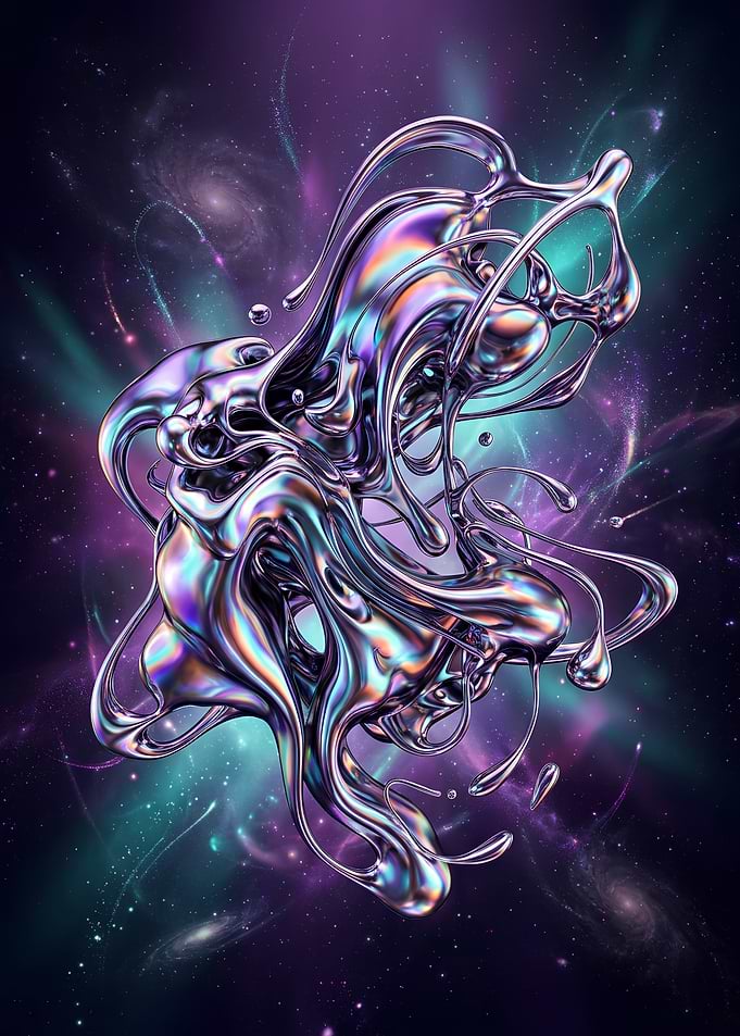 Iridescent Liquid Metal Cosmic Abstract