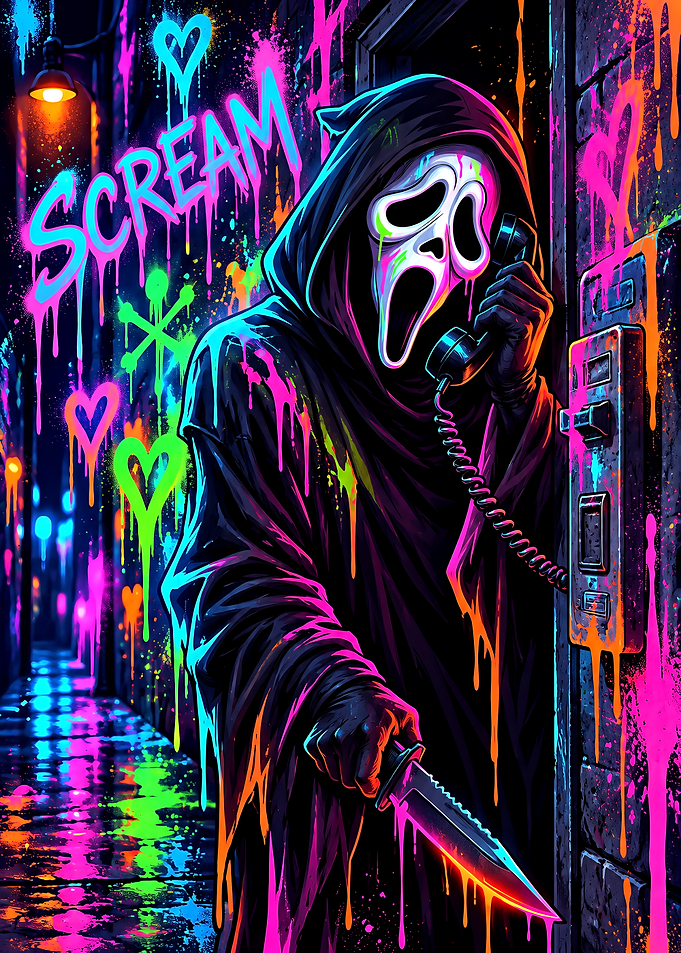 Neon Graffiti Ghostface Scream Art