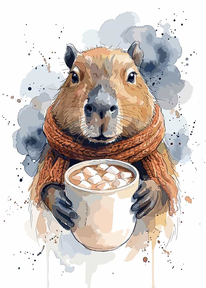 Cozy Capybara with Hot Cocoa
