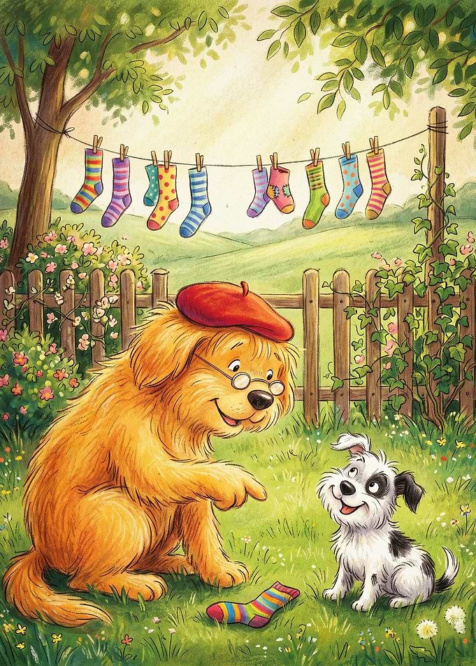 Dogs Socks Playful Cartoon Art