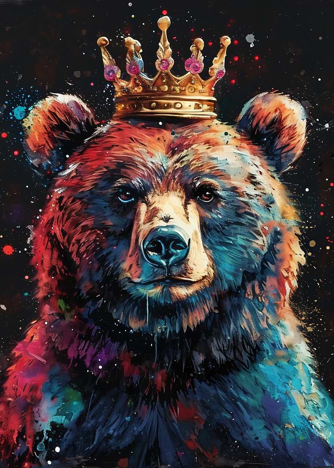 Majestic Bear Wearing Golden Crown