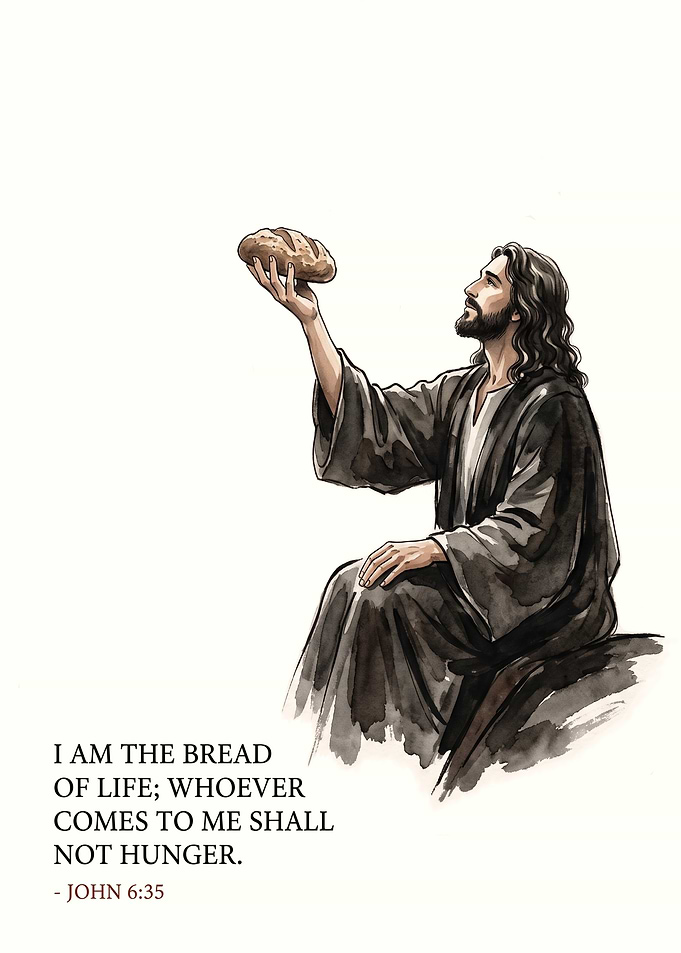 Jesus Holding Bread Inspirational Art