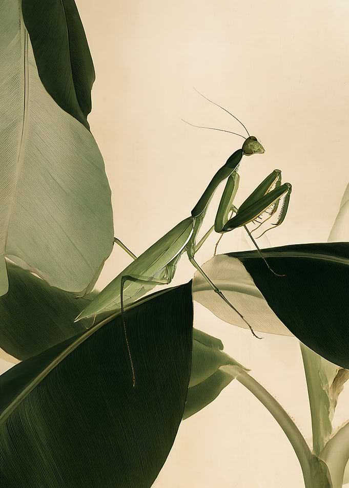 Praying Mantis on Tropical Leaves