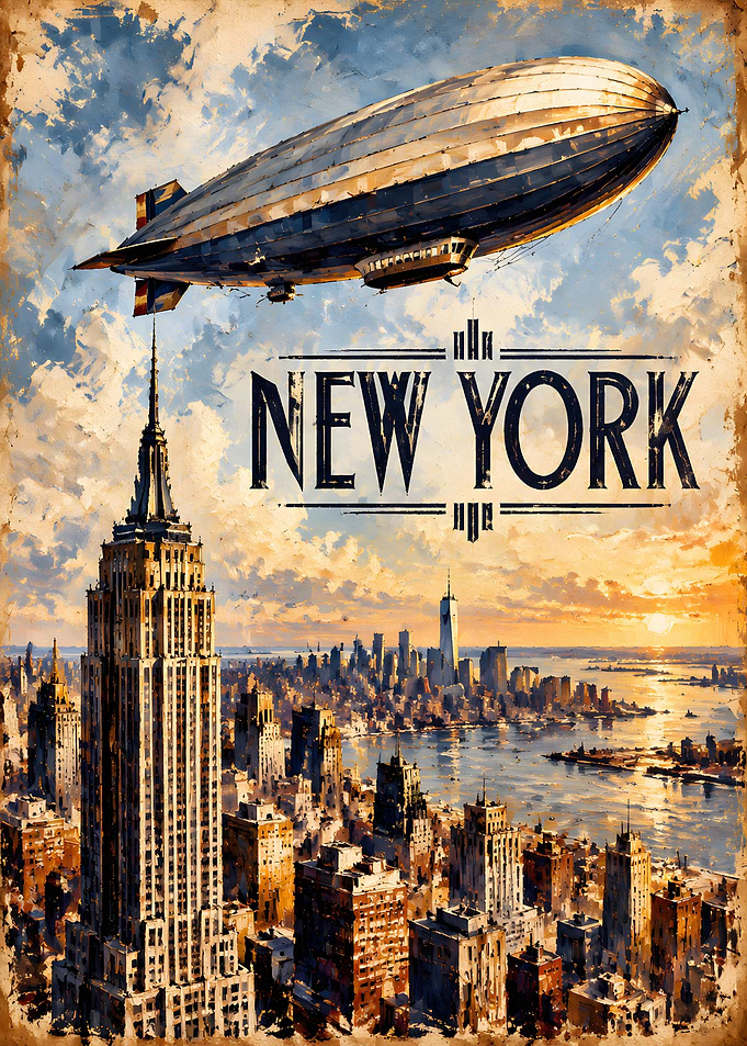 Vintage New York City Airship Poster