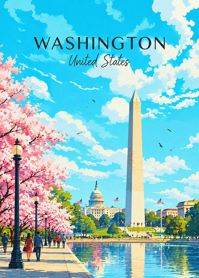 Washington DC Cherry Blossom Travel Poster