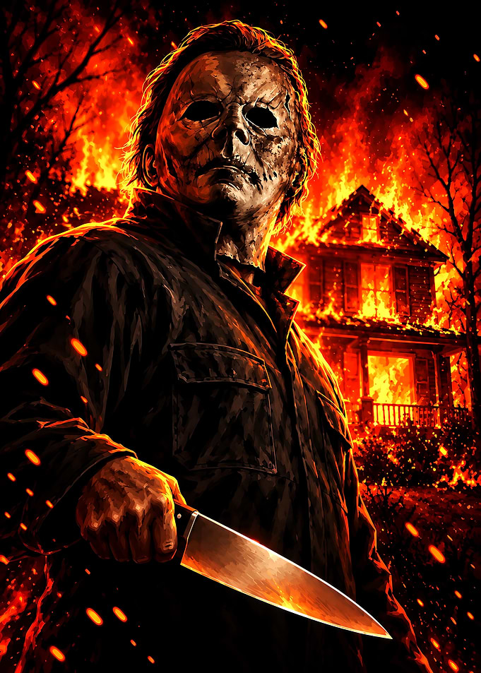 Michael Myers Halloween Burning House