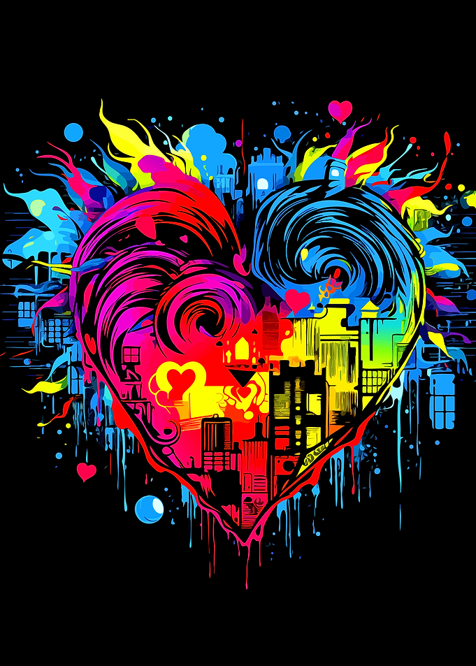 Vibrant Abstract Cityscape Heart Art