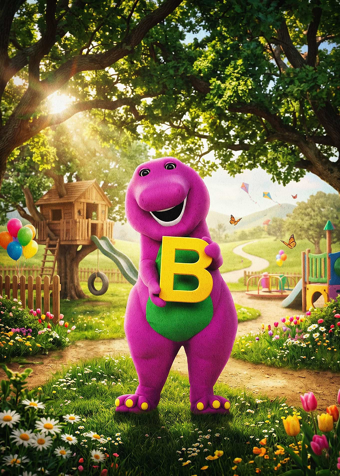 Purple Dinosaur Learning Alphabet A