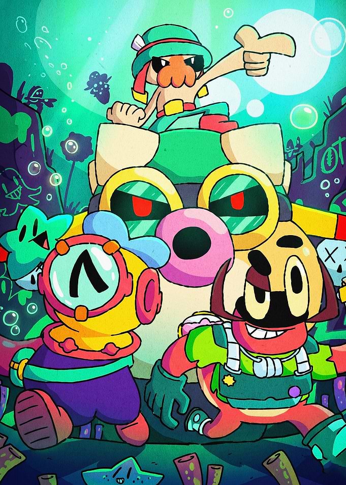 Underwater Squad Cartoon Gaming Art