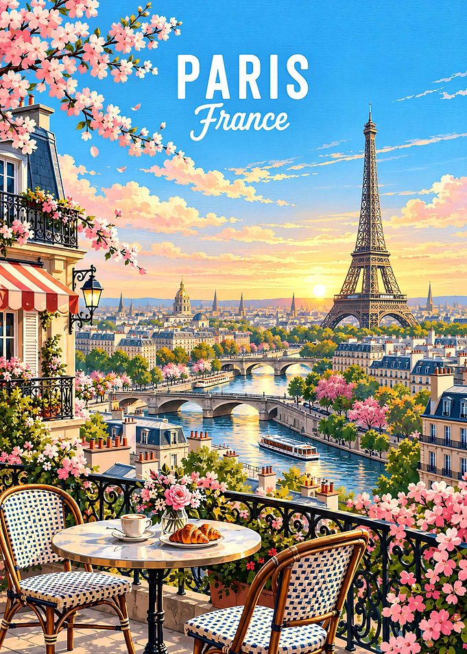 Paris France Eiffel Tower Spring View
