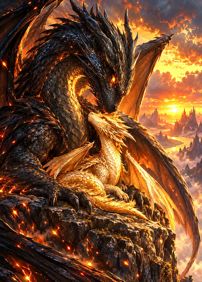 Black and Gold Dragon Pair