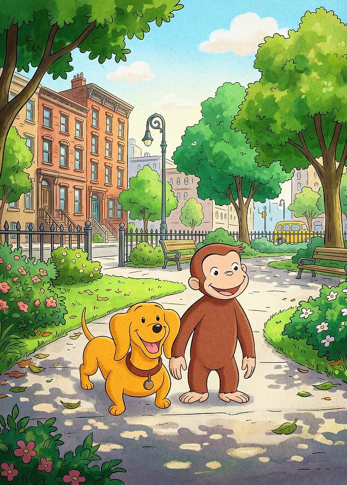 Monkey and Dog Park Cute Cartoon Ar