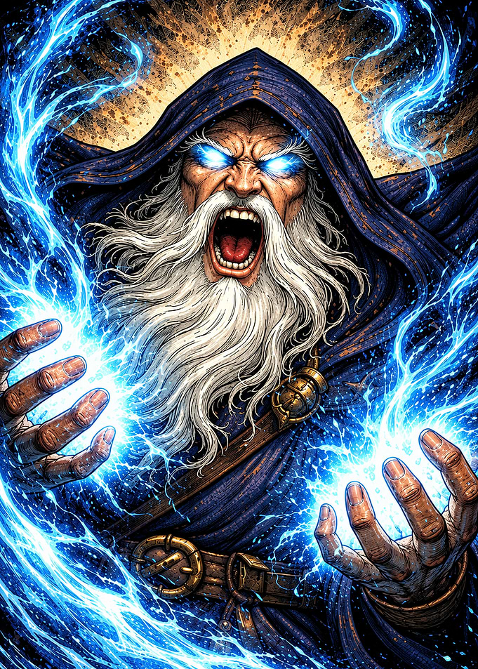 Powerful Wizard Casting Lightning Magic