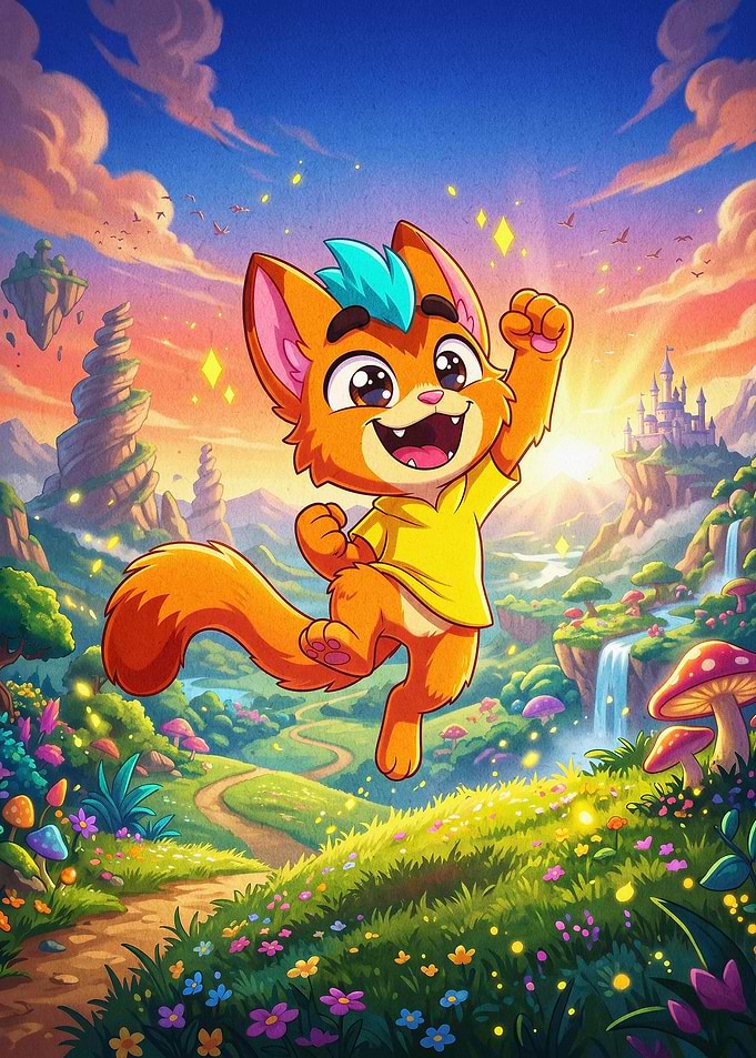 Cute Fantasy Cat Colorful Poster