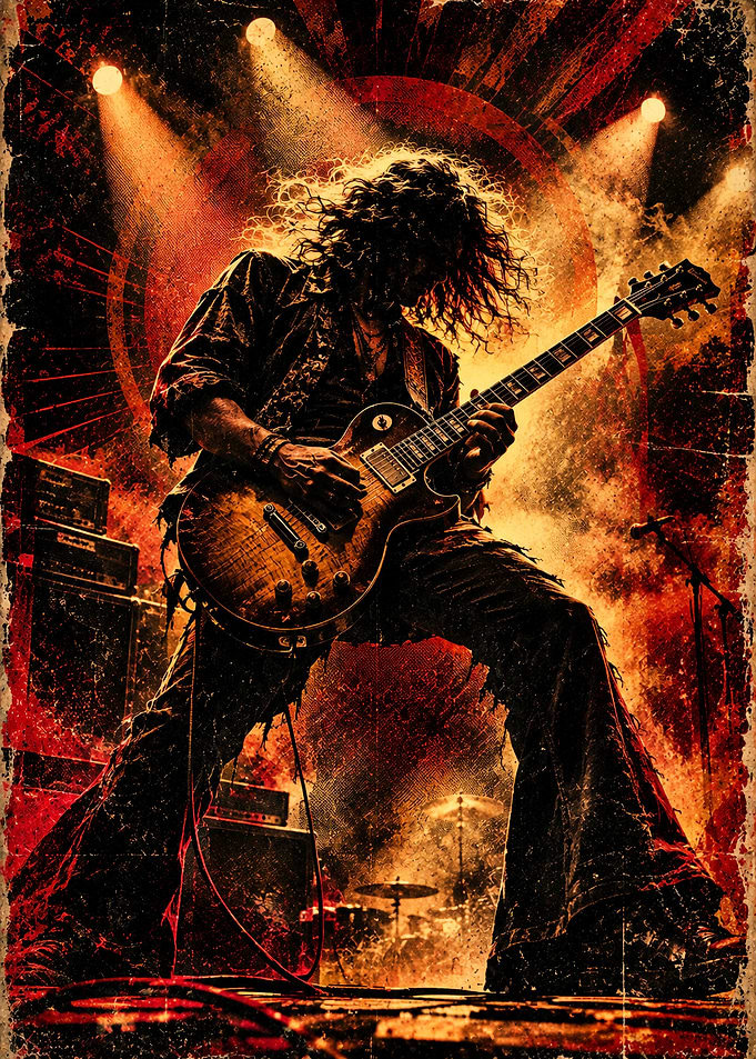 Gritty Rock Guitarist Performance Poster
