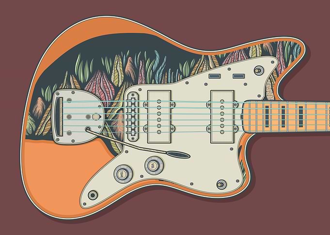 Illustrated Electric Guitar with Natural Pattern